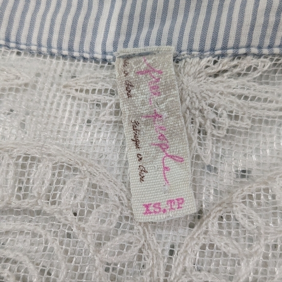 Free People Light Blue Striped Button Down Shirt Oversized Lace Lightweight XS - Picture 9 of 11